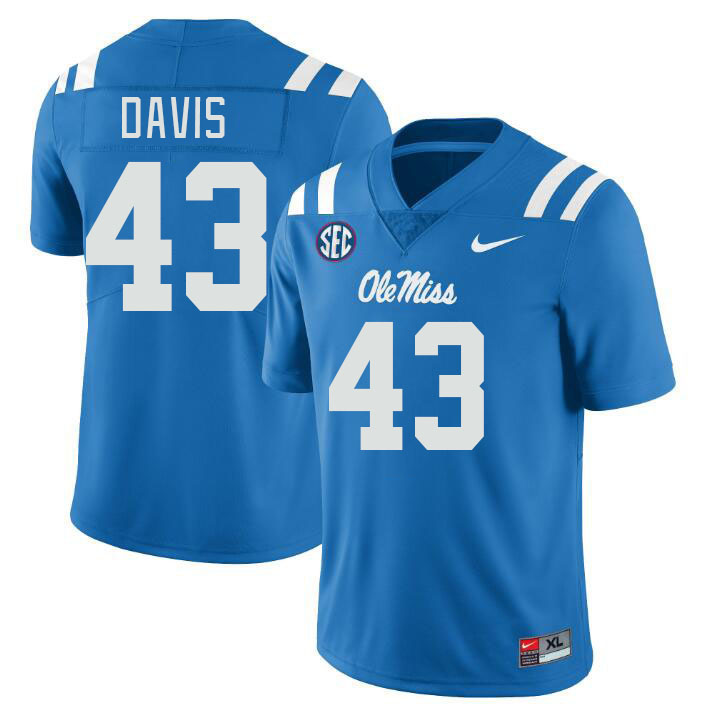 Ole Miss Rebels #43 Dylan Davis College Football Jerseys Stitched Sale-Power Blue